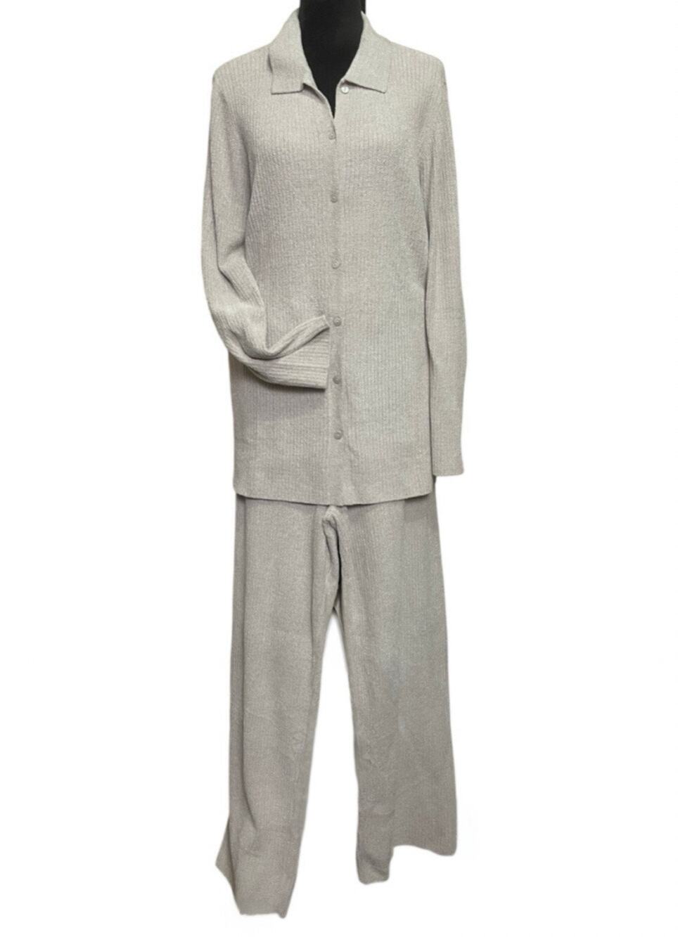 NWT - Barefoot Dreams Cozy Chic Ultra Lite Ribbed Pajama Set in Oyster Gray